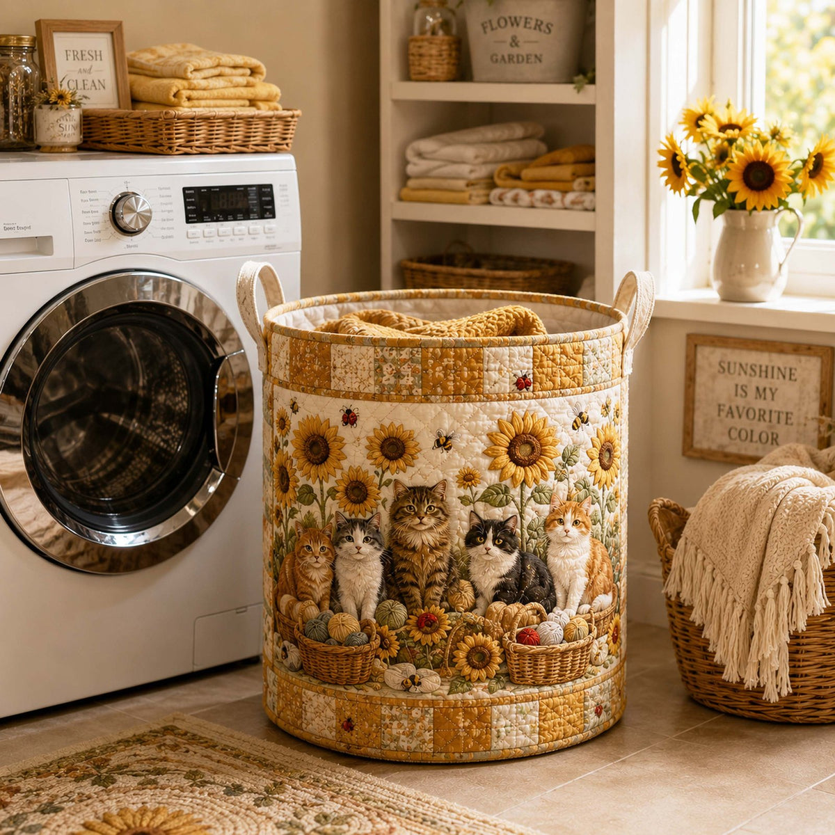 Wildflower Cats Quilted Laundry Hamper printed laundry hamper