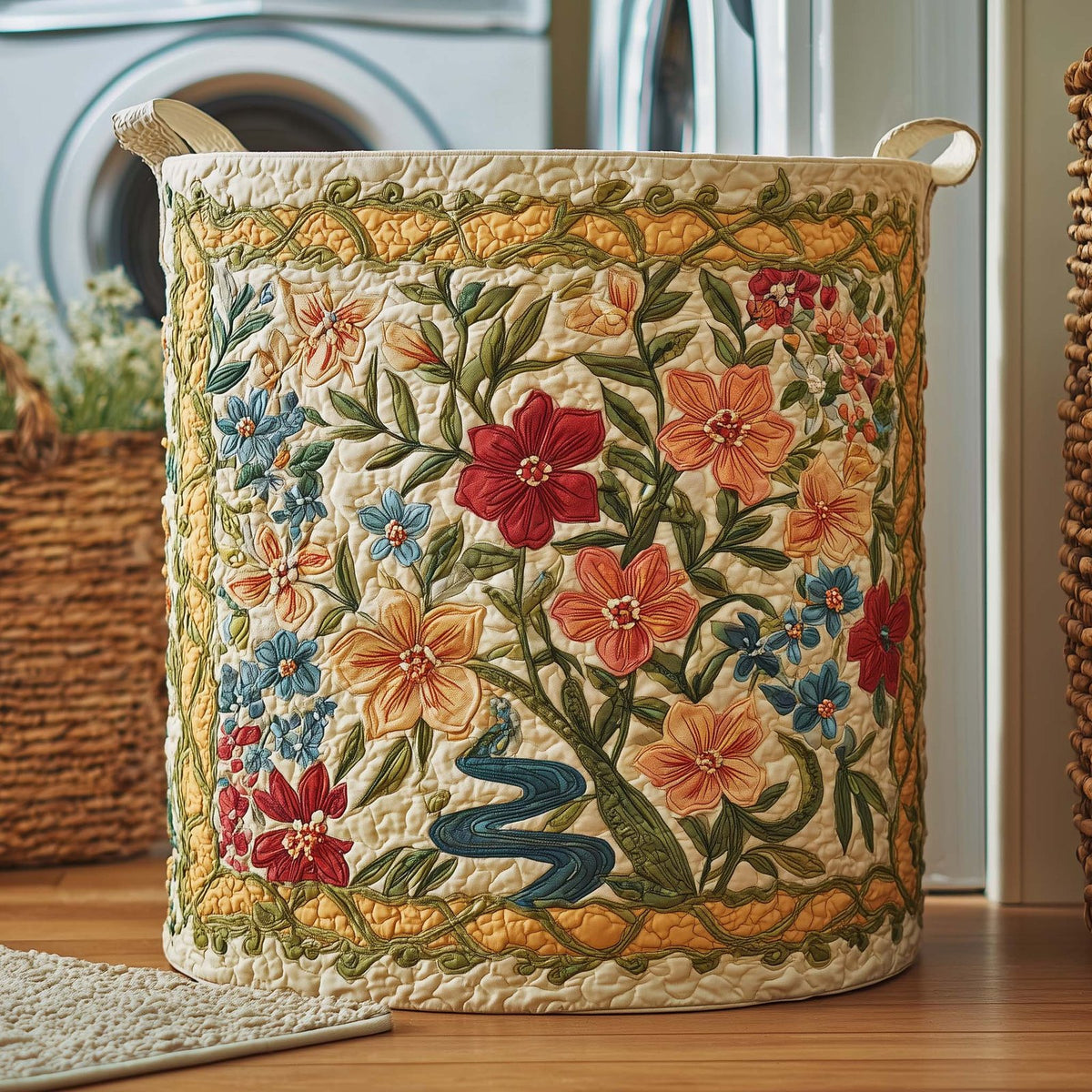 Wildflower Field Quilted Laundry Hamper printed laundry hamper