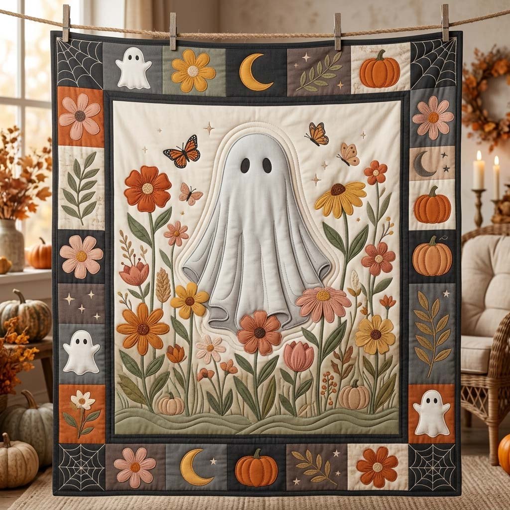 Wildflower Little Ghost Quilted Blanket printed blanket