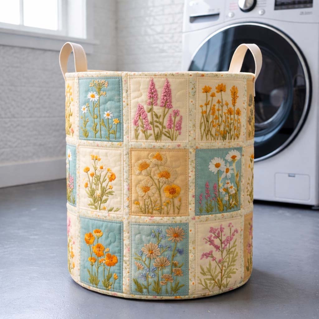 Wildflower Patch Quilted Laundry Hamper printed laundry hamper