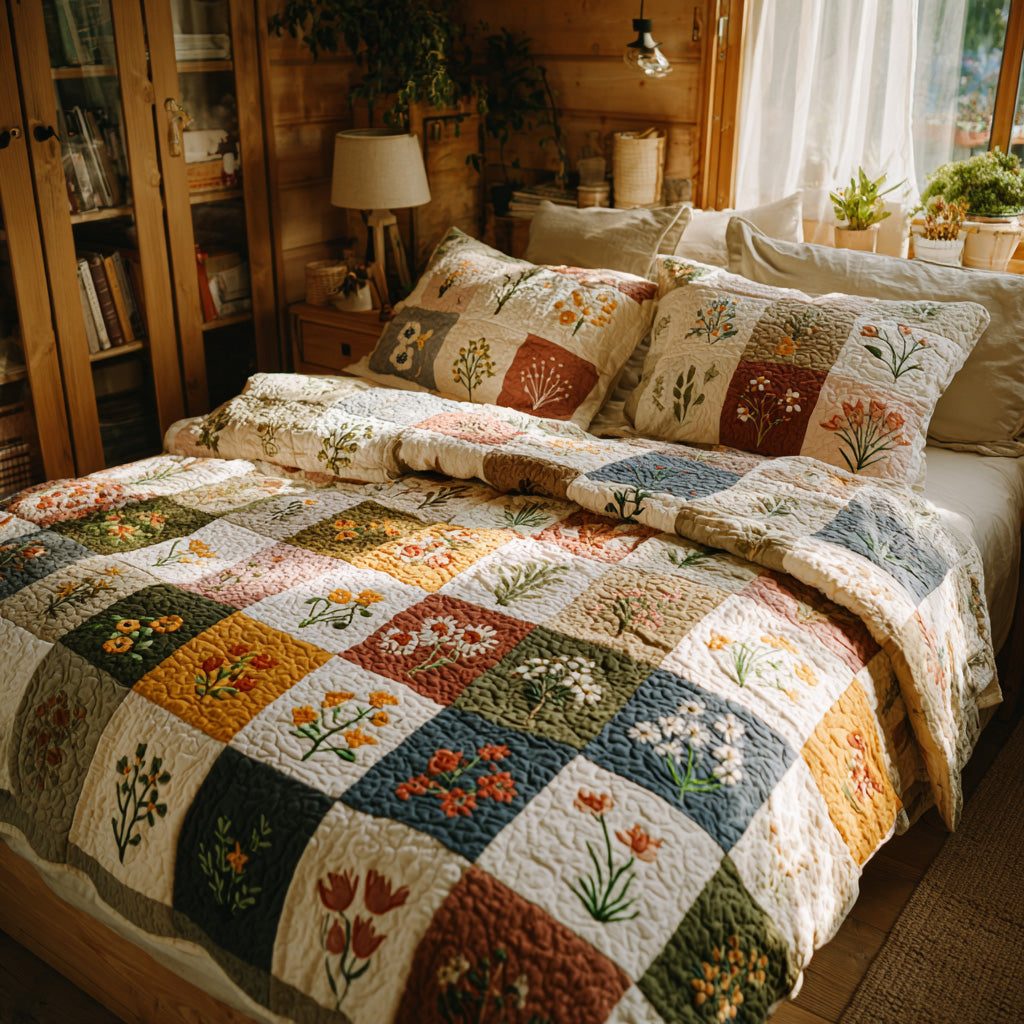 Wildflower Quilt 3-Piece Quilted Bedding Set - Design 2