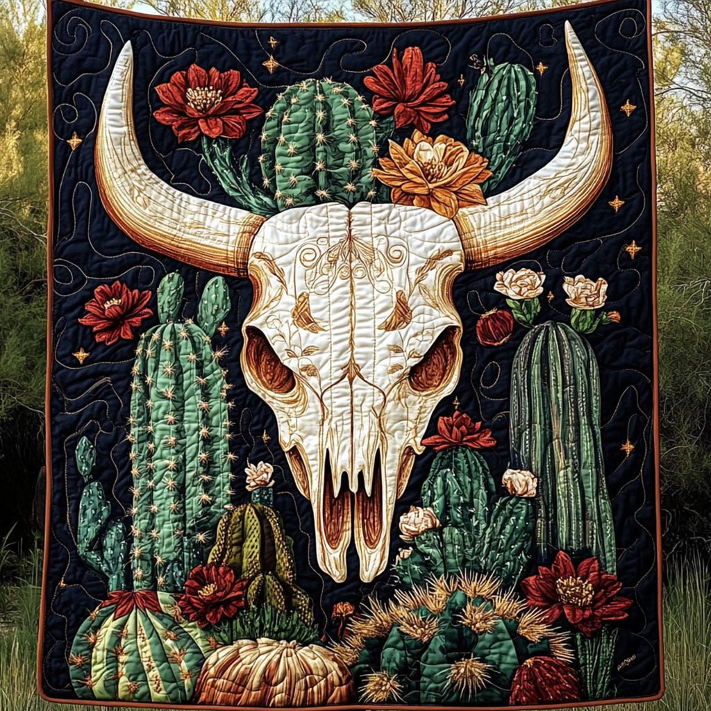 Wildflower Skull Quilted Blanket printed blanket