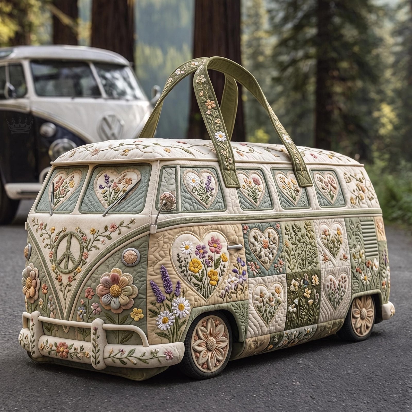 Wildflower Van Quilted Duffle Bag printed quilted duffle bag