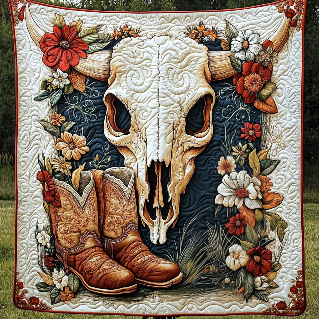 wildflowers Skull Quilted Blanket printed blanket