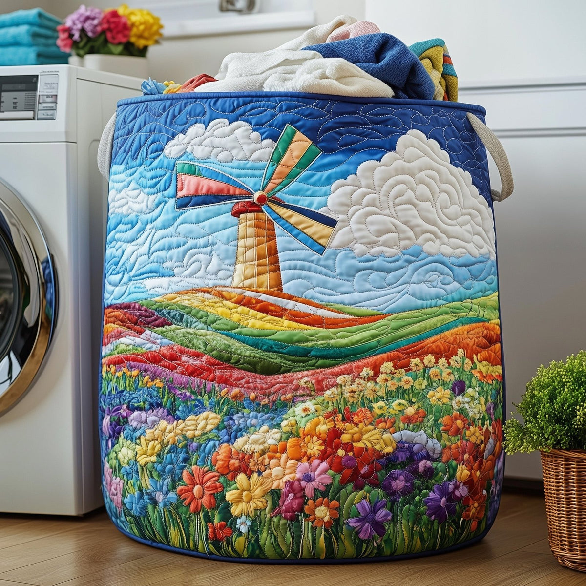 Windmill Dreams Quilted Laundry Hamper printed laundry hamper