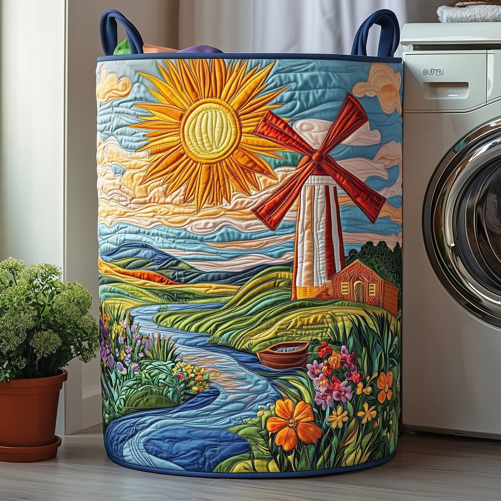 Windmill Landscape Quilted Laundry Hamper printed laundry hamper