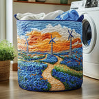 Windmill Landscape Quilted Laundry Hamper printed laundry hamper