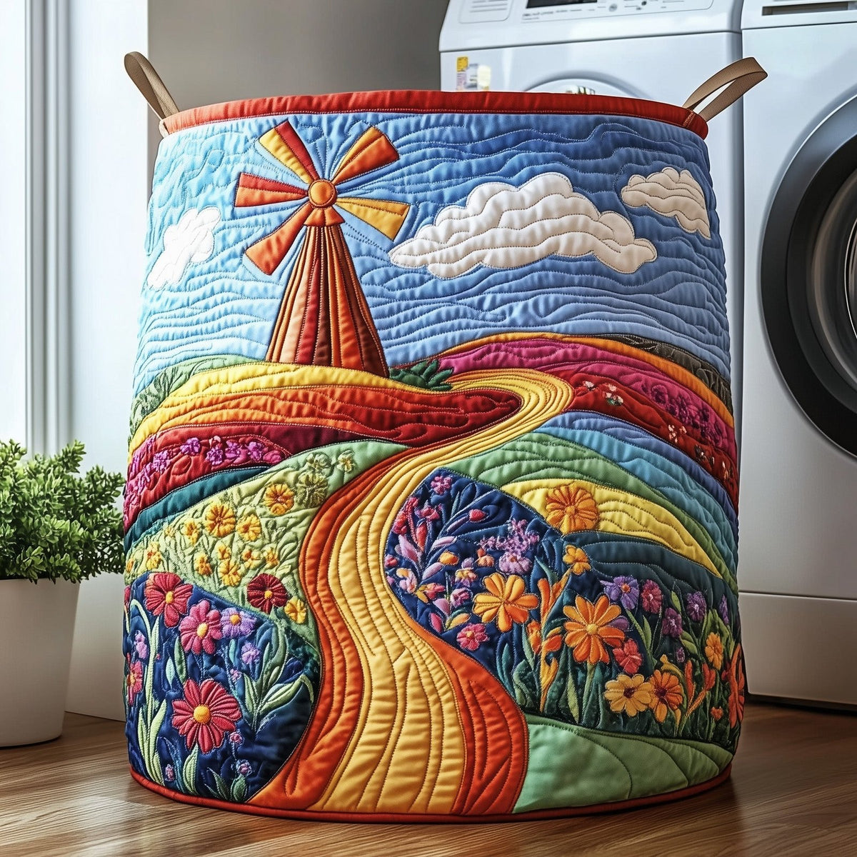 Windmill Meadow Quilted Laundry Hamper printed laundry hamper