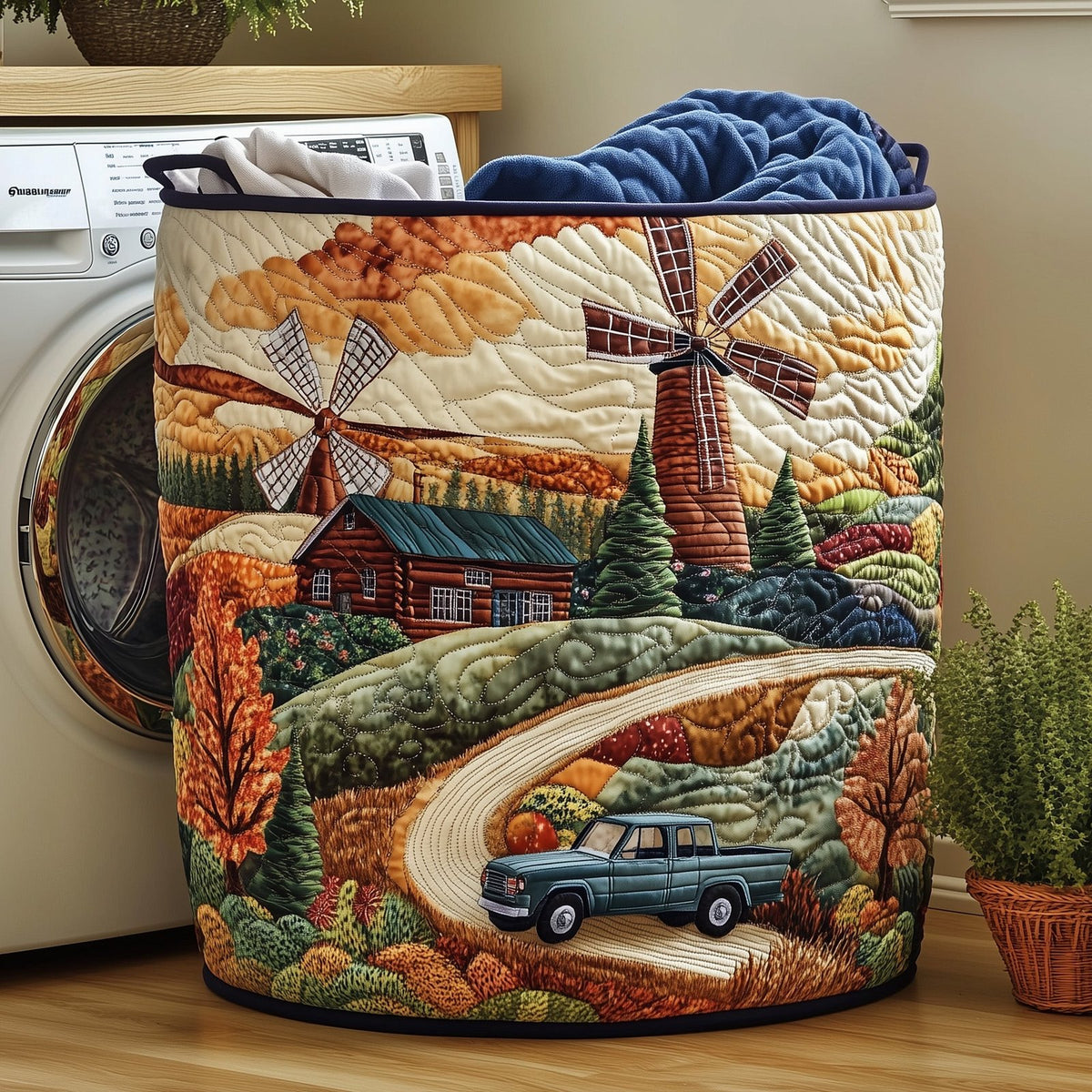 Windmill Wonder Quilted Laundry Hamper printed laundry hamper
