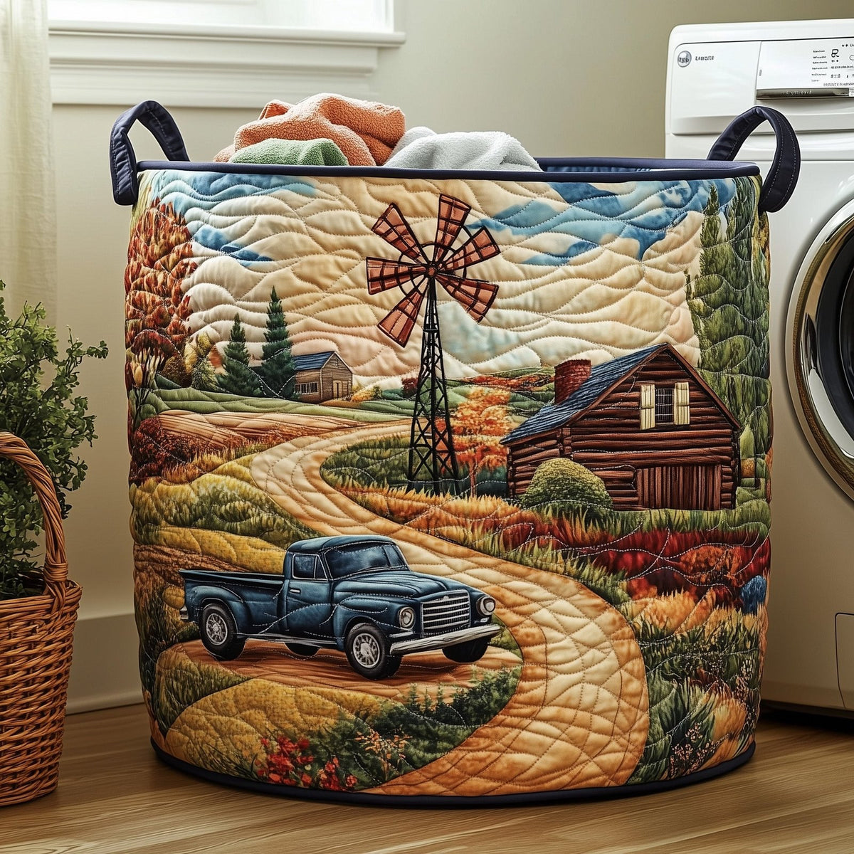 Windmill Wonder Quilted Laundry Hamper printed laundry hamper