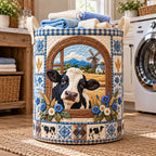 Window View Cow Quilted Laundry Hamper printed laundry hamper