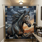 Windswept Grey Horse printed blanket