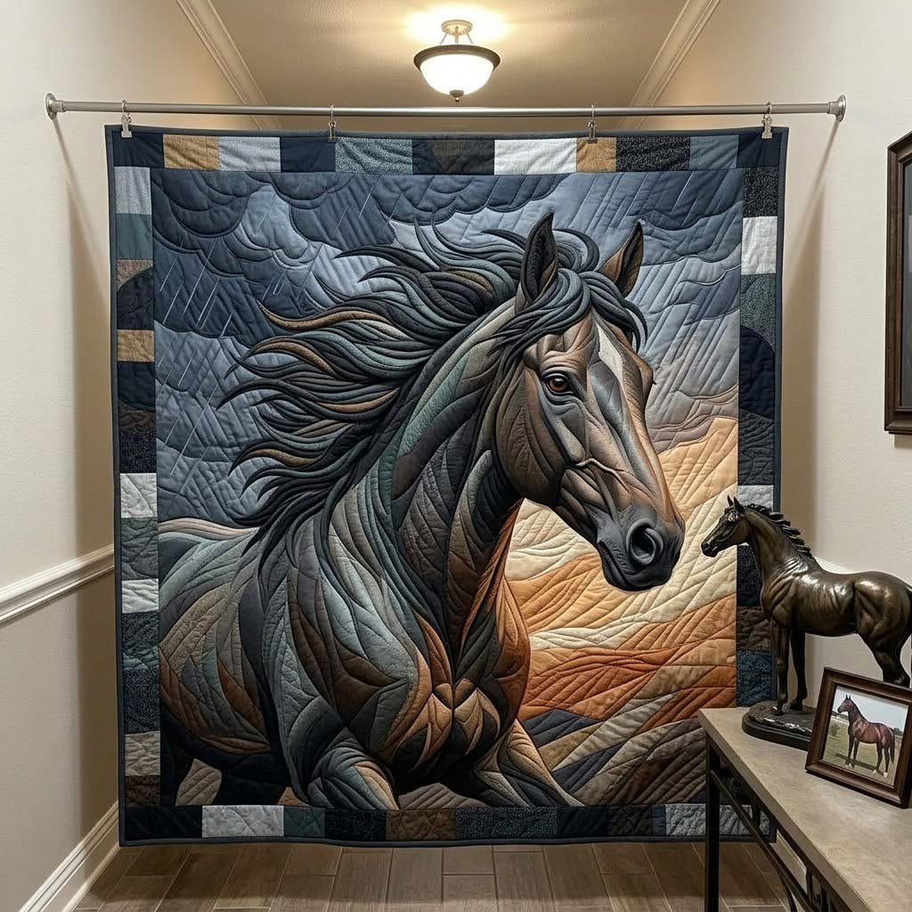 Windswept Grey Horse printed blanket