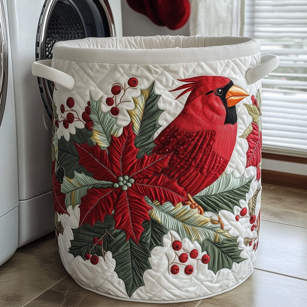 Winter Cardinal Quilted Laundry Hamper printed laundry hamper