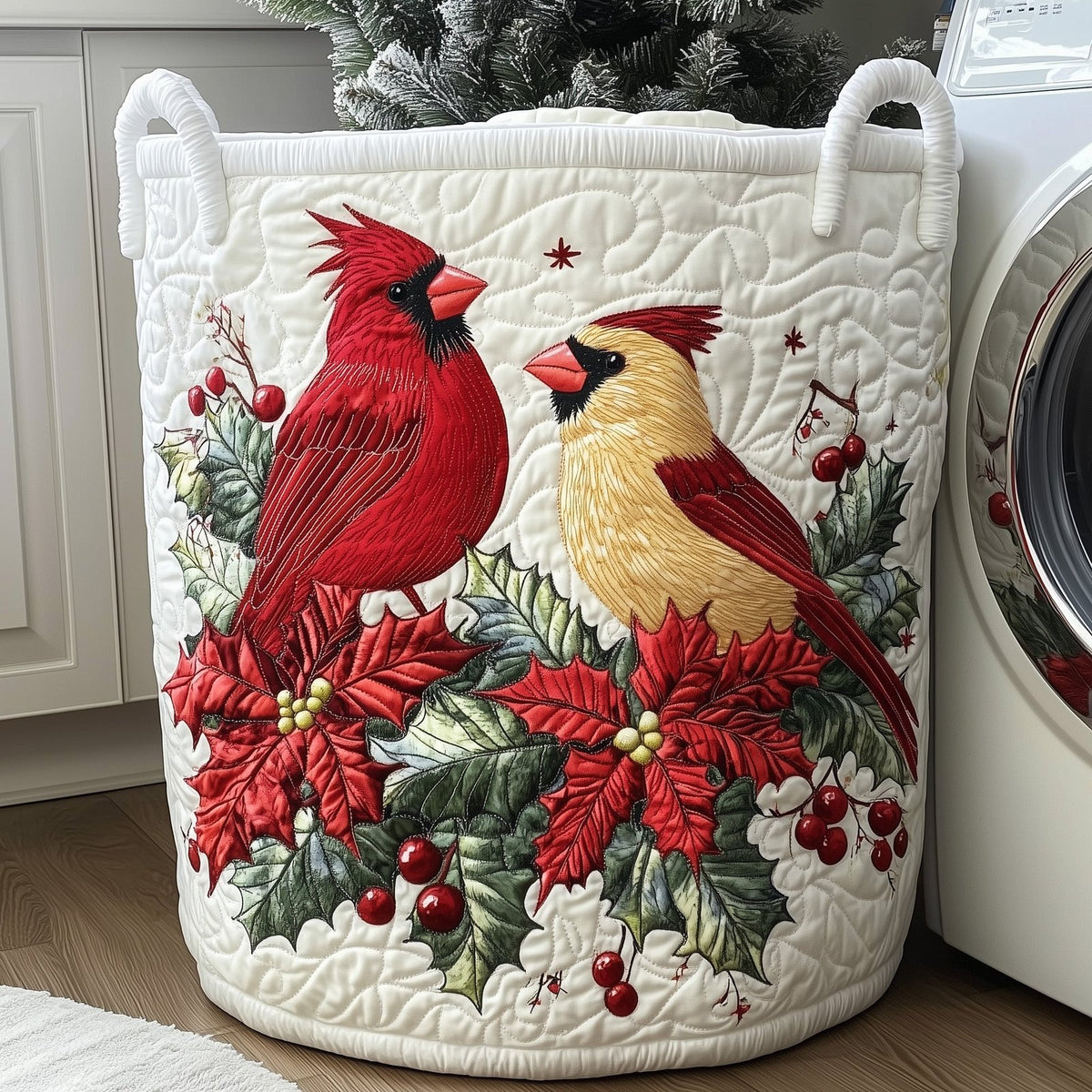 Winter Cardinal Quilted Laundry Hamper printed laundry hamper