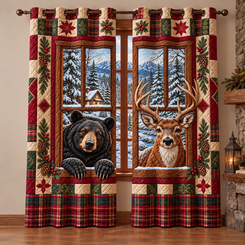 Winter Festive Window Quilted Door Curtain