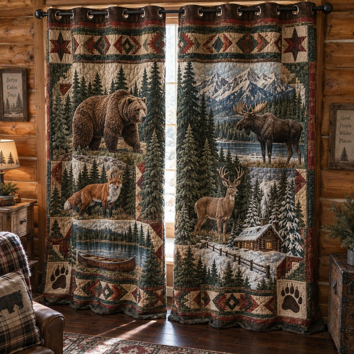 Winter Fox Lodge Quilted Curtains printed door curtain