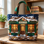 Winter Irish Pub Quilted Tote Bag printed tote bag