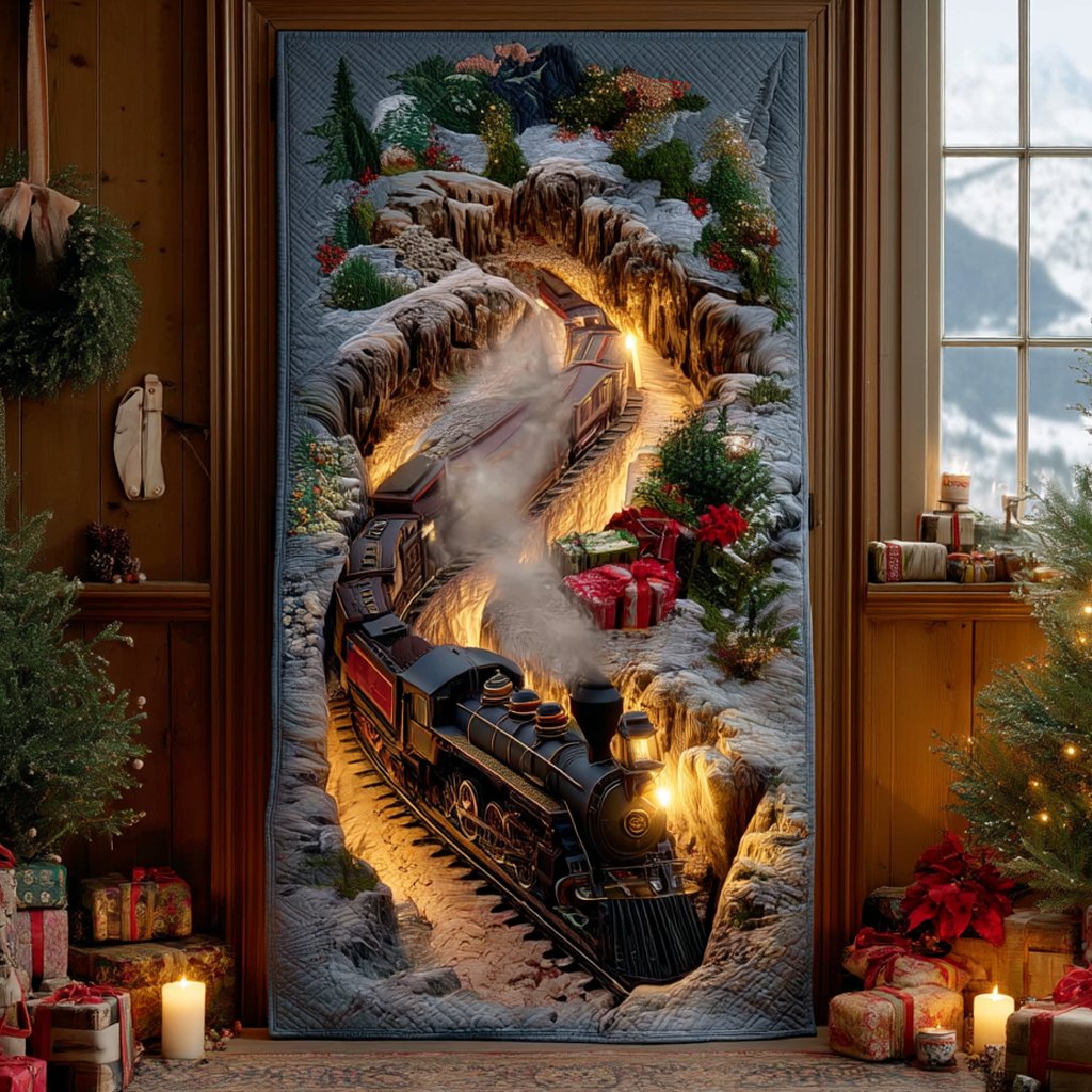 Winter Locomotive Quilted Door Curtain printed door curtain