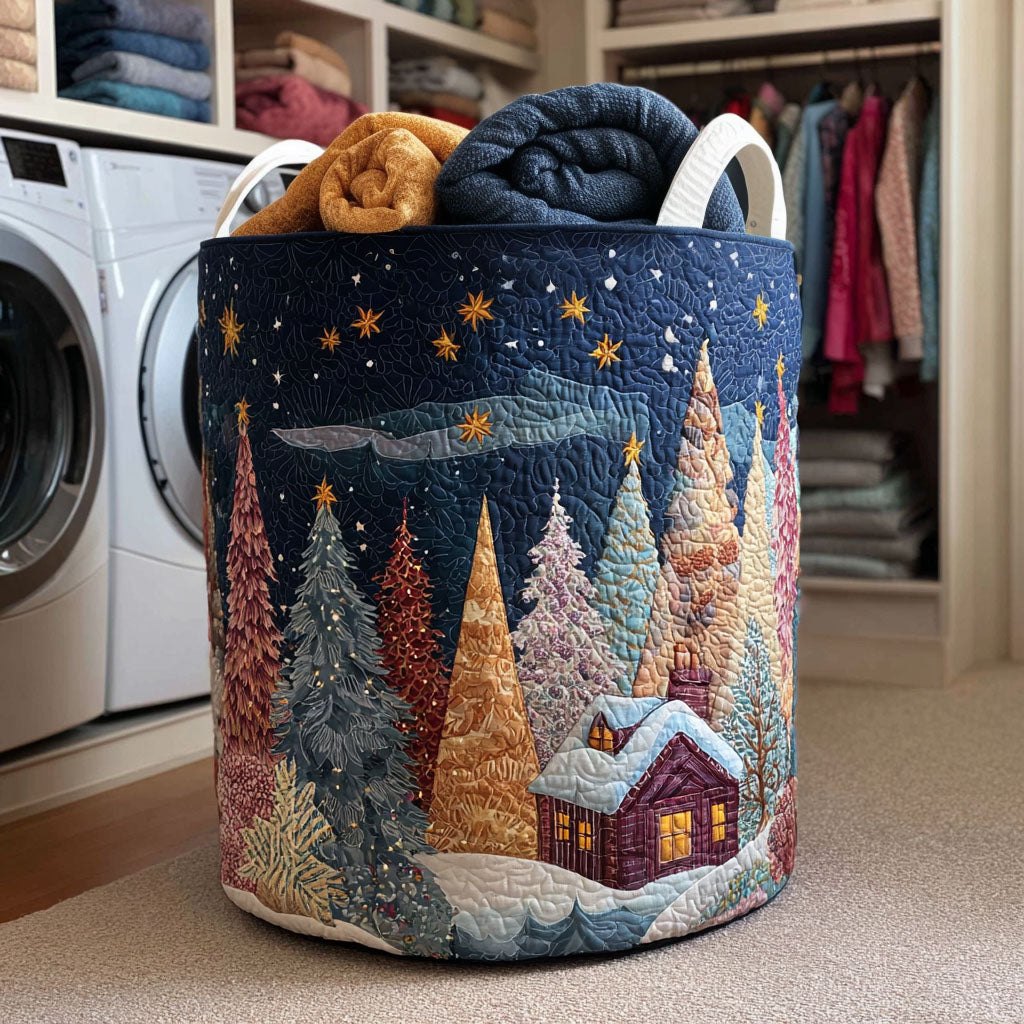Winter Night Cottage Quilted Laundry Hamper printed laundry hamper
