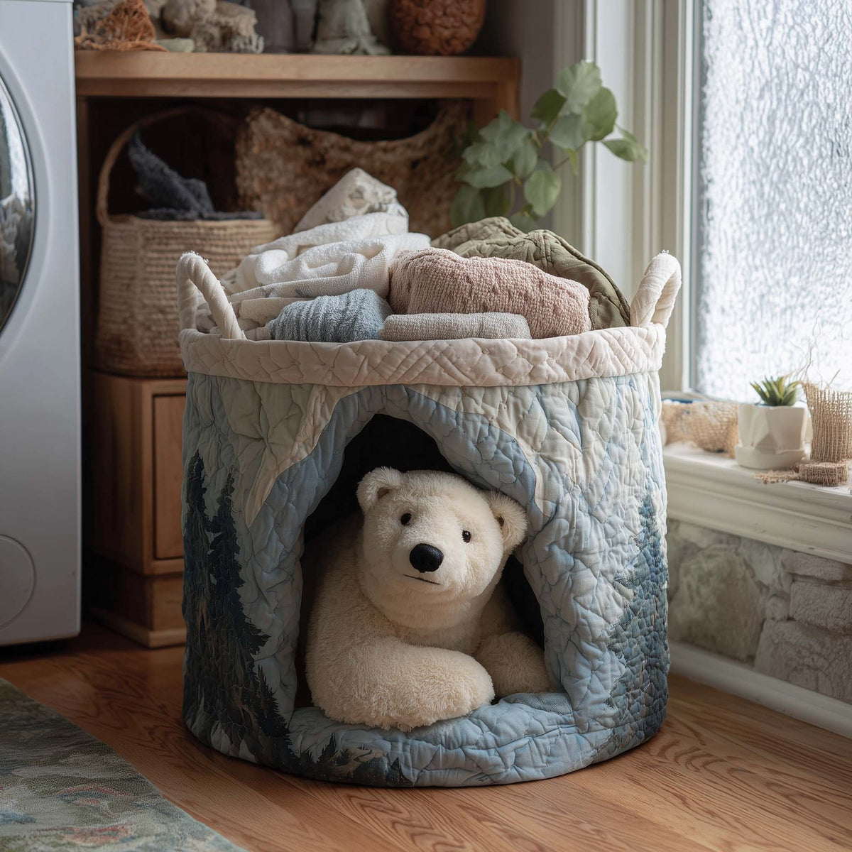 Winter Polar Cave Quilted Laundry Hamper printed laundry hamper