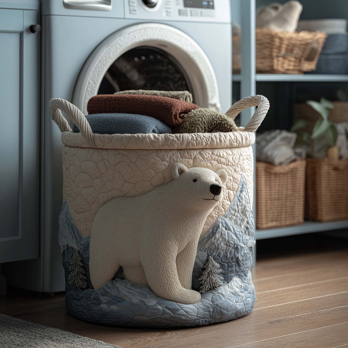 Winter Polar Heaven Quilted Laundry Hamper printed laundry hamper
