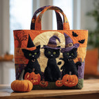 Witch Black Cat Quilted Tote Bag printed tote bag