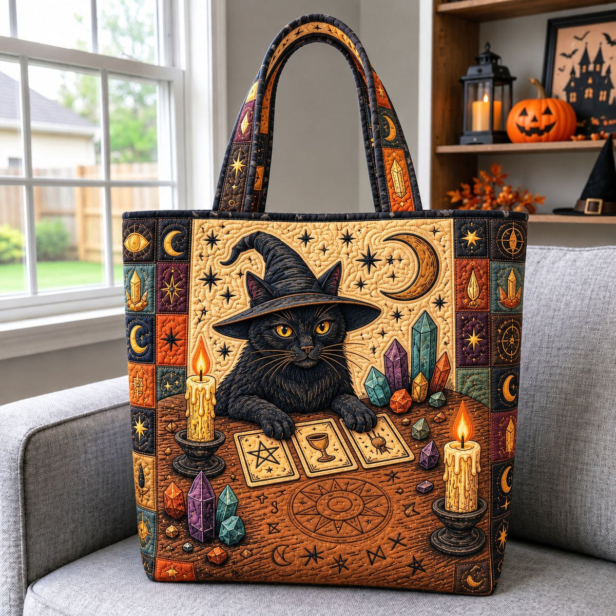 Witch Familiar Quilted Tote Bag printed tote bag