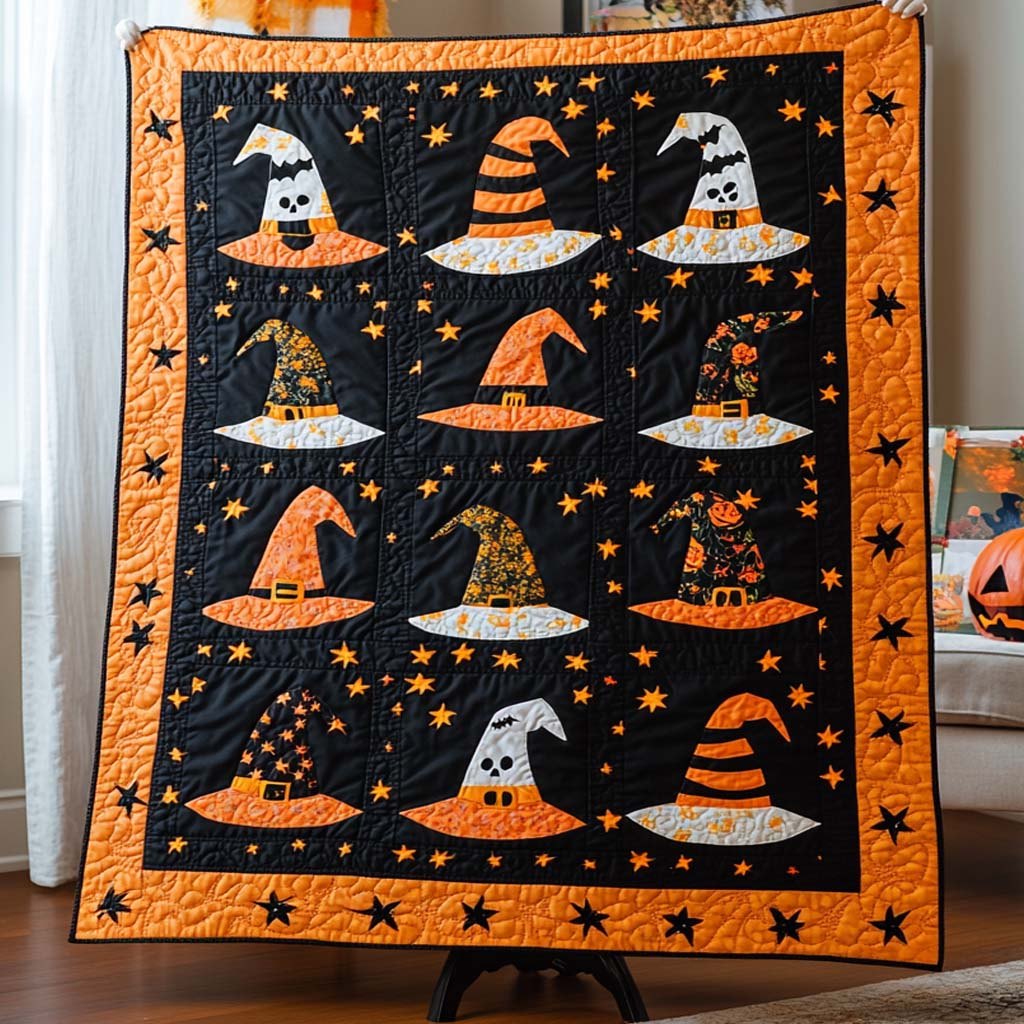Witch Hat Patch Quilted Blanket printed blanket