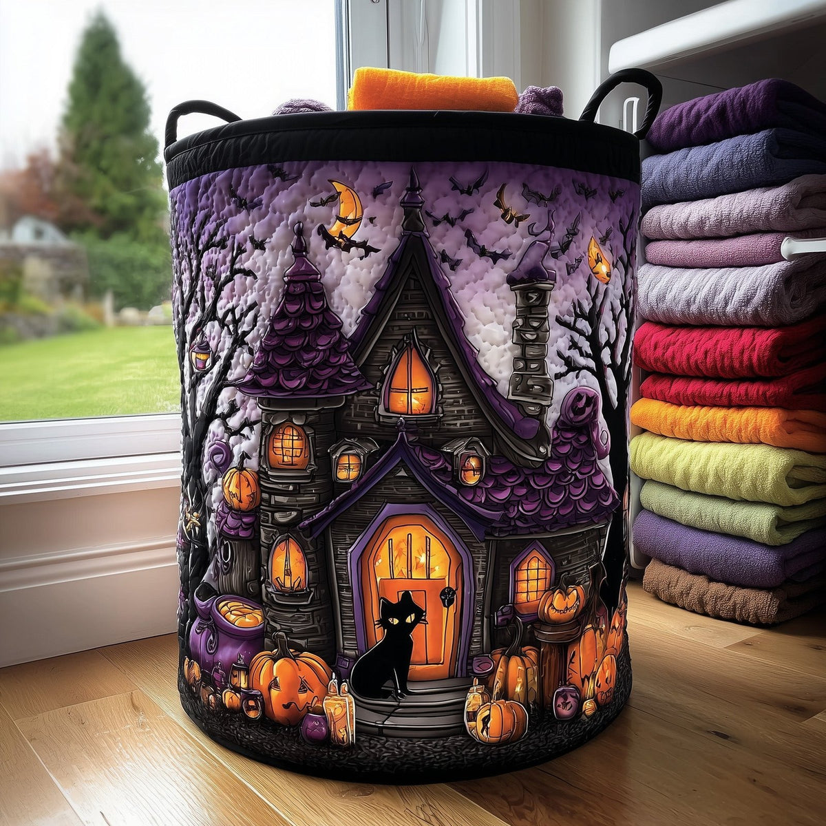 Witch House Quilted Laundry Hamper printed laundry hamper
