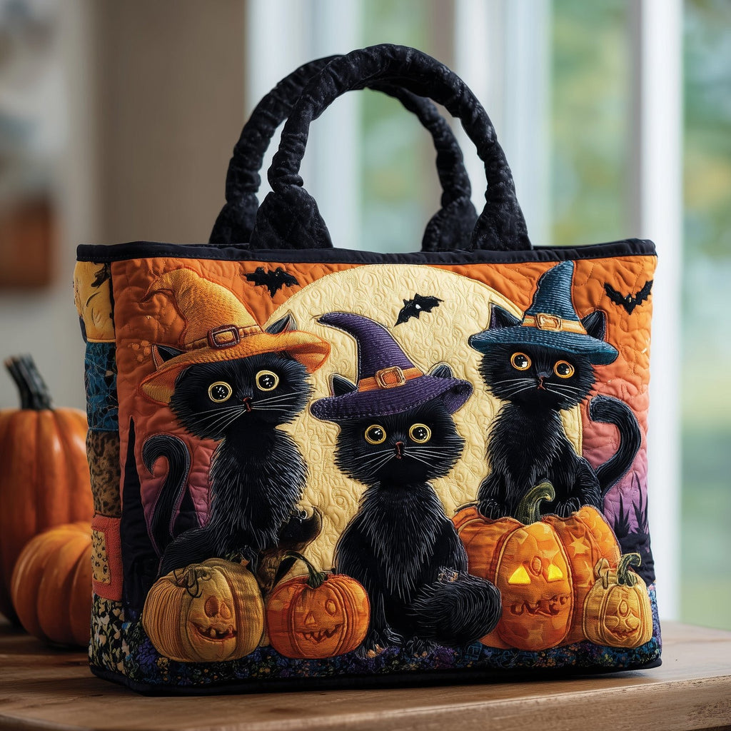 Witch Kitten Quilted Tote Bag printed tote bag
