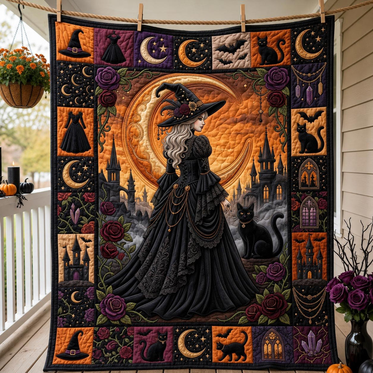 Witch Moonlight Quilted Blanket printed blanket