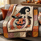 Witch Pumpkin Cat Quilted Blanket printed blanket