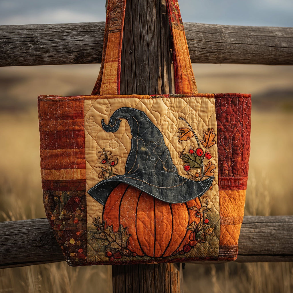Witch Pumpkin Quilted Tote Bag printed tote bag