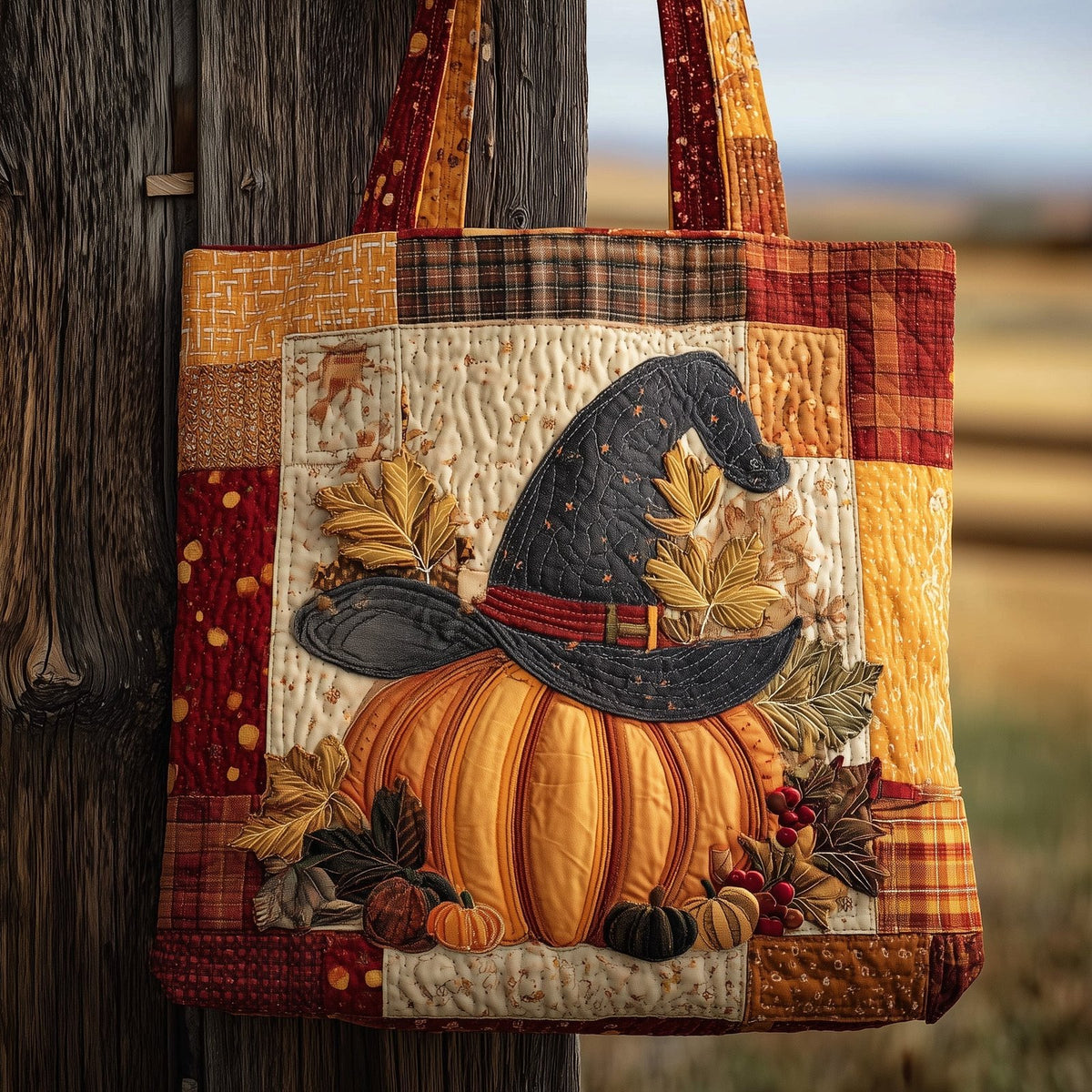Witch Pumpkin Quilted Tote Bag printed tote bag