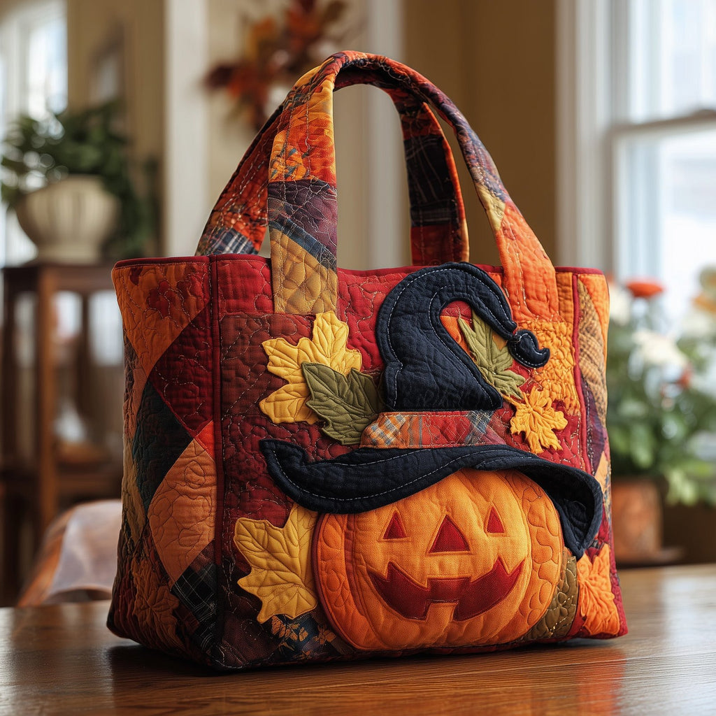 Witch Pumpkin Quilted Tote Bag printed tote bag
