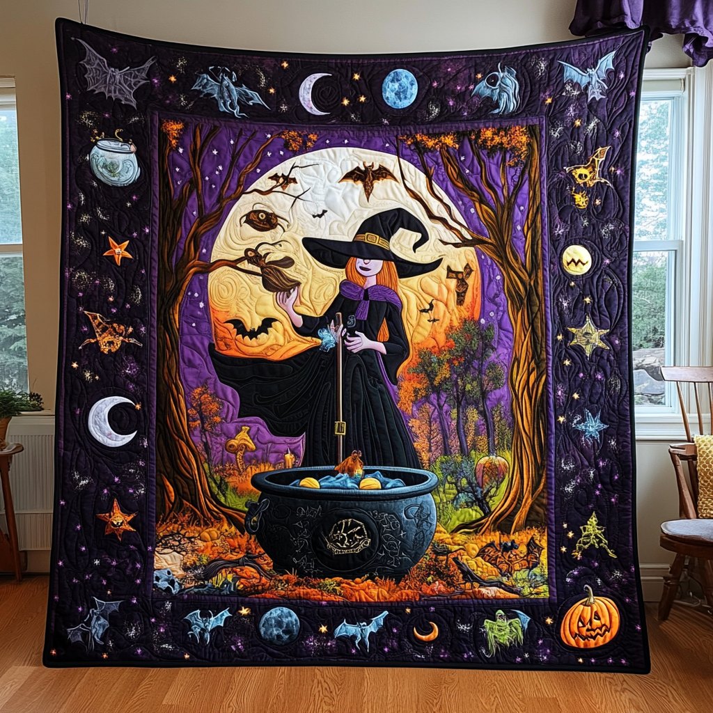 Witchy Halloween Magical Night Quilted Blanket printed blanket