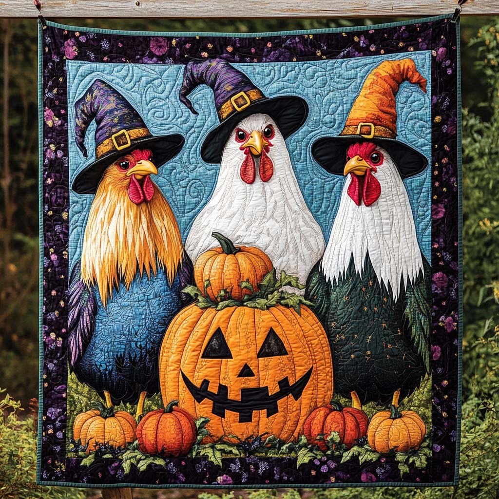 Witchy Hen Gathering Quilted Blanket printed blanket