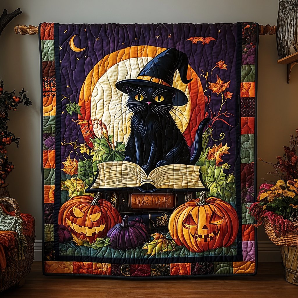 Witchy Whiskers Quilted Blanket printed blanket