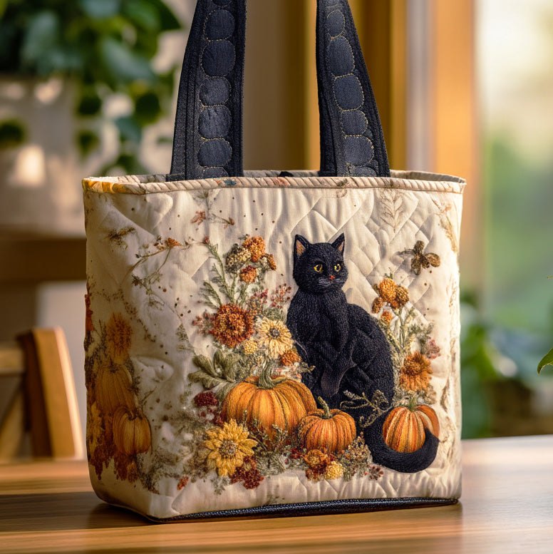 Witchy Whiskers Quilted Tote Bag printed tote bag
