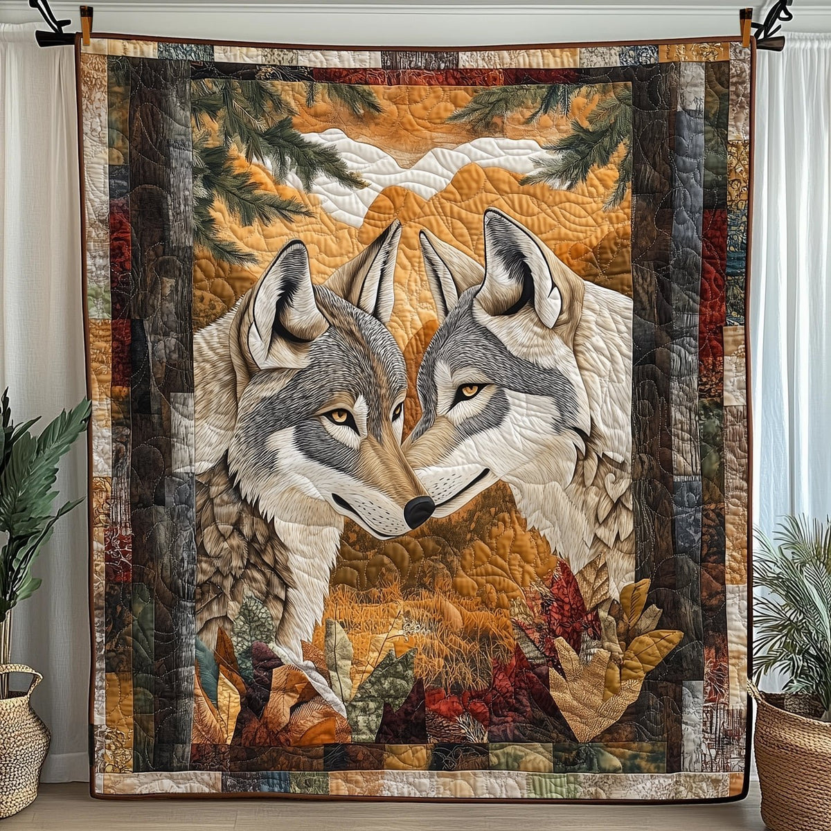 Wolf Romance Quilted Blanket printed blanket
