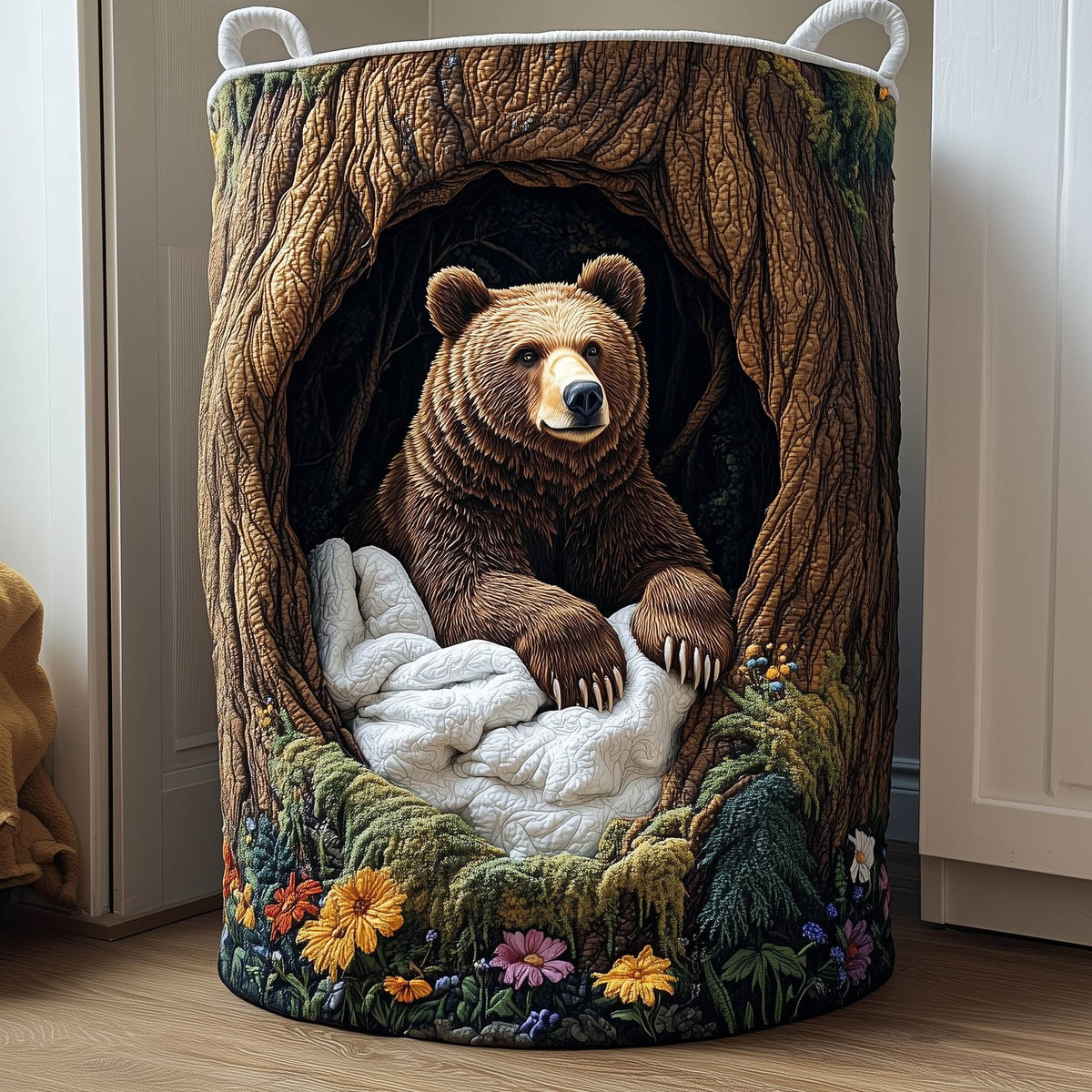 Wooden Nest Quilted Laundry Hamper printed laundry hamper