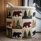Woodland Bear Quilted Laundry Hamper printed laundry hamper