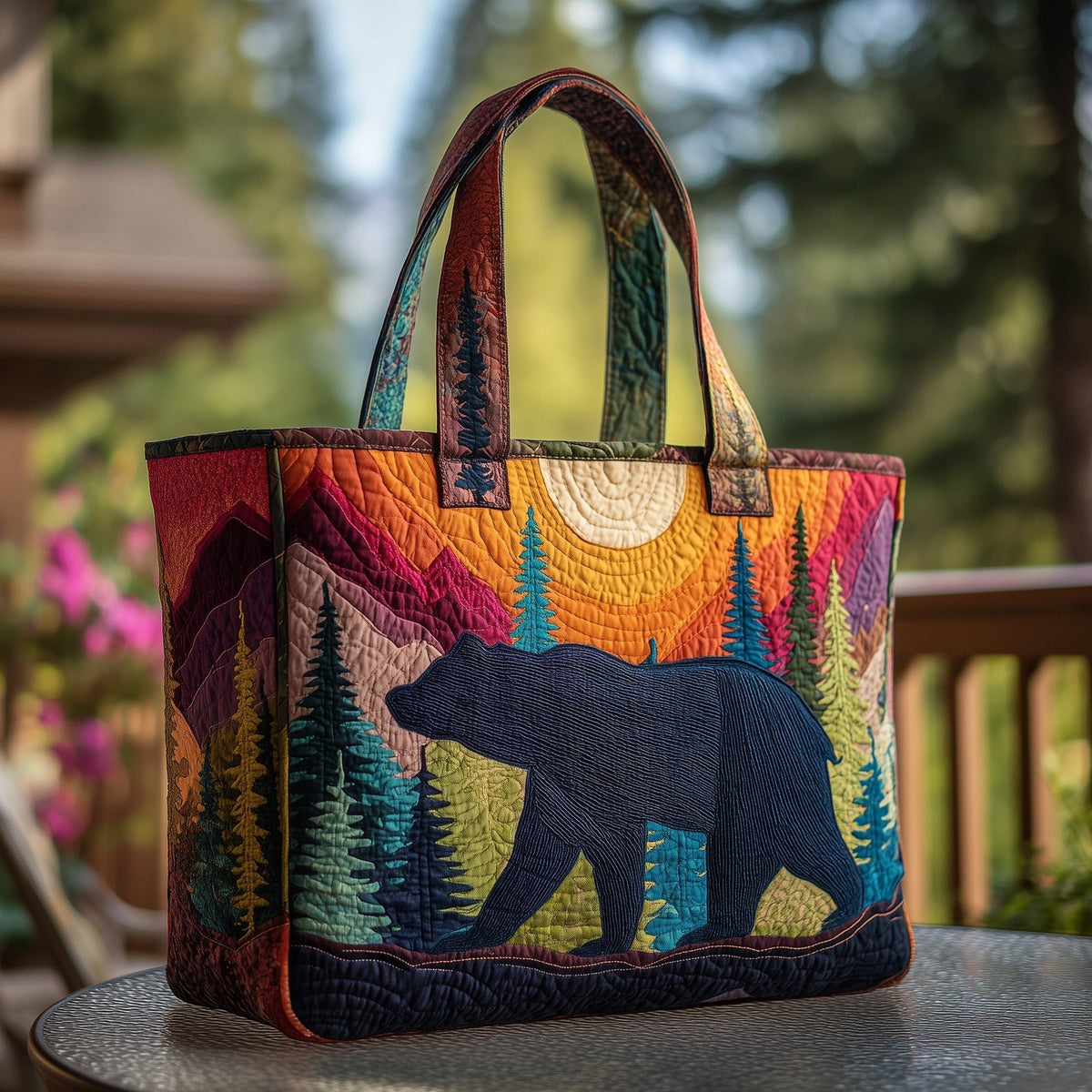 Woodland Bear Quilted Tote Bag printed tote bag