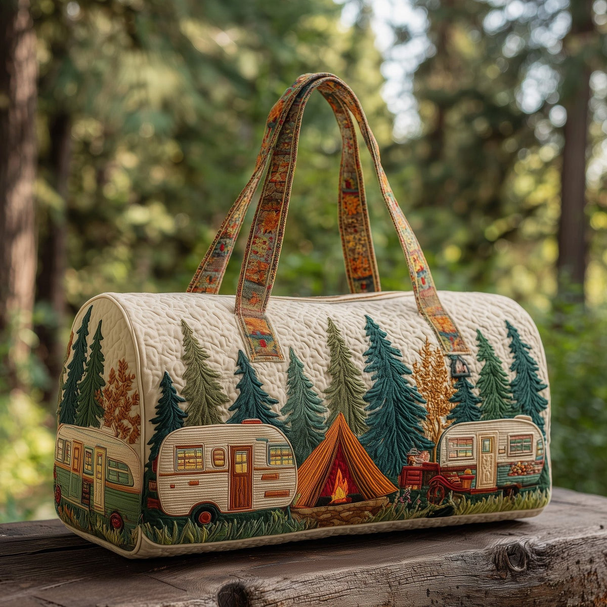 Woodland Camp Retreat Quilted Duffle Bag printed duffle bag