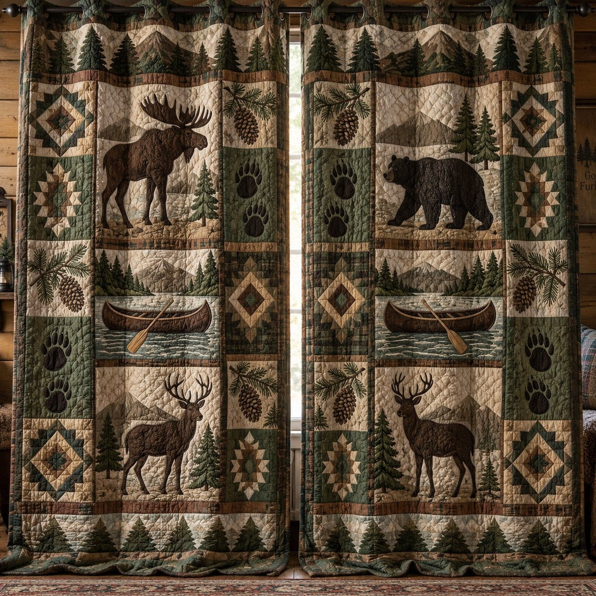 Woodland Canoe Trail Quilted Curtains printed door curtain