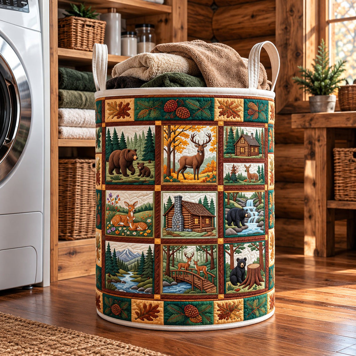 Woodland Deer Waterfall printed laundry hamper
