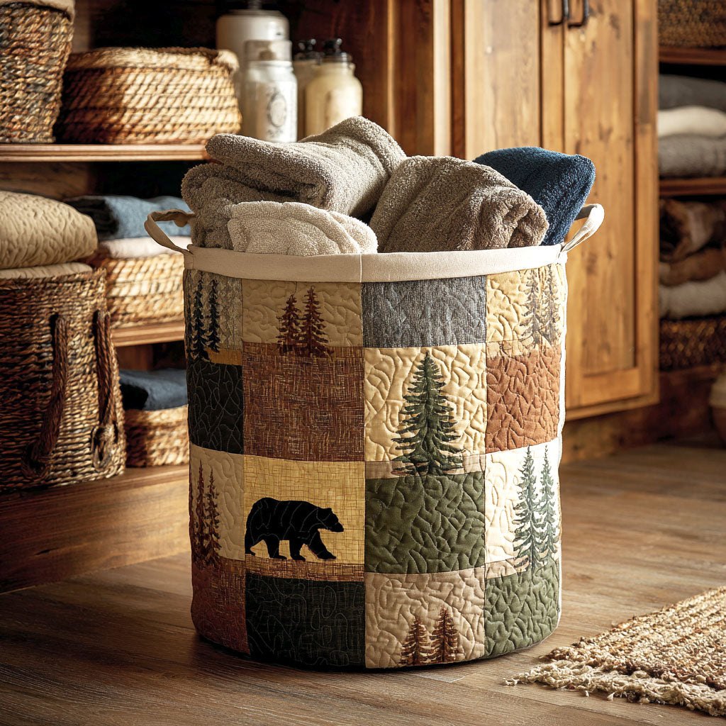 Woodland Patch Quilted Laundry Hamper printed laundry hamper