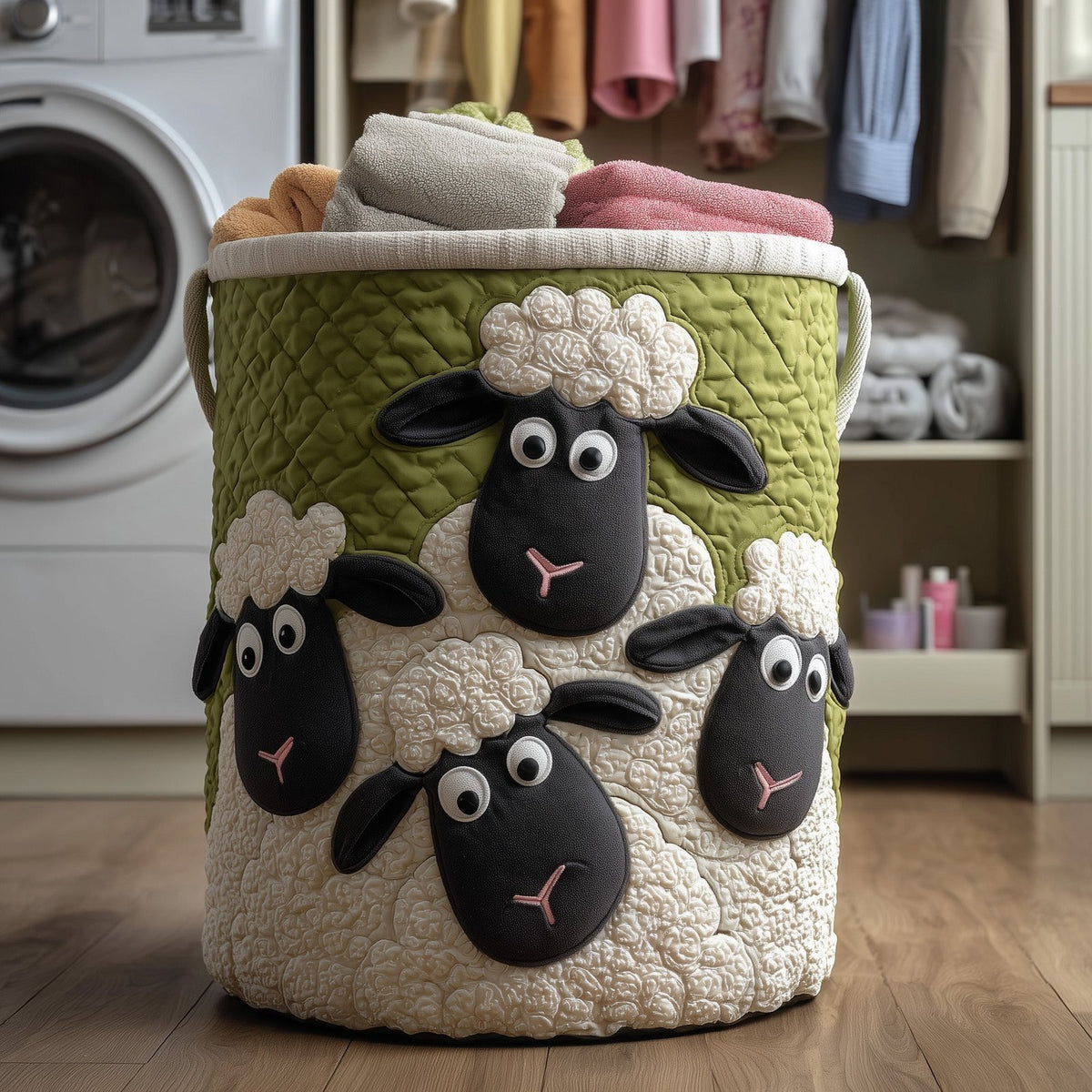 Woolly Sheeps Quilted Laundry Hamper printed laundry hamper
