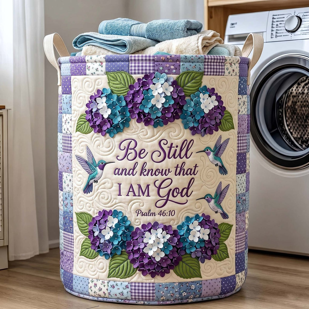 Words Of Faith Quilted Laundry Hamper printed laundry hamper